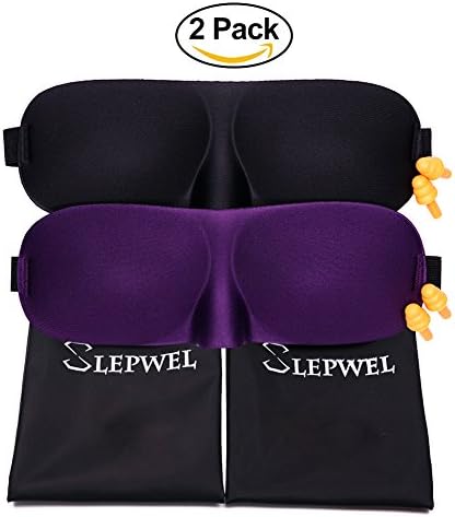 Sleep Eye Mask for women - Slepwel 3D Sleep Mask for kids,men with Premium Light Blocking Design/Comfortable &amp; Super Soft Eyes Mask With Adjustable Strap with ear plugs-2 Packs(black-purple)
