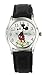 Women Disney Mickey Mouse Dainty Silver Tone Black Leather Watch