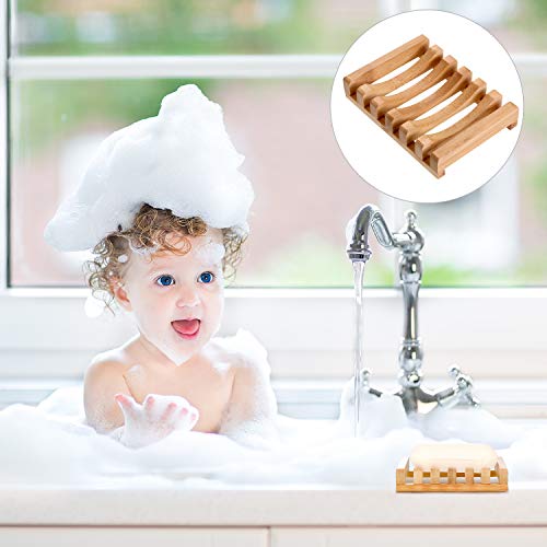 4 Pieces Wooden Soap Case Holder Natural Rectangular Wood Soap Dish