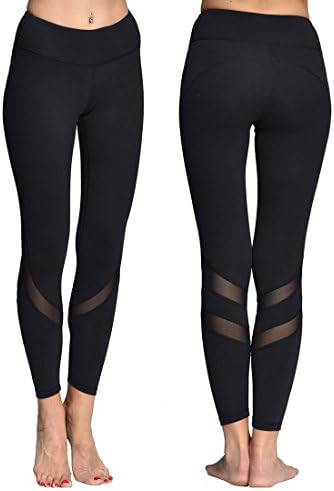 Women Yoga Pants Leggings with Mesh Workout Gym Black Yoga Pants Hidden Pocket Ninth Pants NK9-002 (XXL, Black)