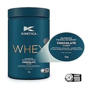 Kinetica-Whey-Protein-Powder-33-Servings-Chocolate-1kg-Low-Carb-Grass-Fed-Whey-High-Protein-Source-for-Lean-Muscle-Growth Kinetica Whey Protein Powder, Chocolate 1kg, 22g Protein per Serving, 33 Servings, Protein from EU Grass-Fed Cows…