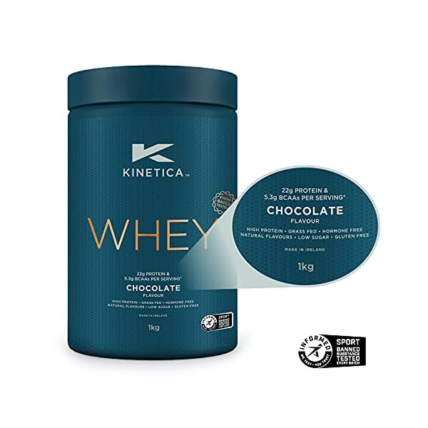 Kinetica-Whey-Protein-Powder-33-Servings-Chocolate-1kg-Low-Carb-Grass-Fed-Whey-High-Protein-Source-for-Lean-Muscle-Growth Kinetica Whey Protein Powder, Chocolate 1kg, 22g Protein per Serving, 33 Servings, Protein from EU Grass-Fed Cows…