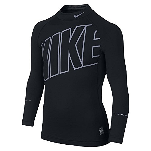 Nike Pro Hyperwarm Max Flash Mock Compression Boys Shirt (Large, Black)