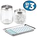 mDesign Bathroom Vanity Storage Organizer Canister Jars and Vanity Tray Set for Cotton Swabs, Cotton Rounds, Cotton Balls, Makeup Sponges, Bath Salts, Guest Towels, Perfume - Set of 3 - Clear/Brushed