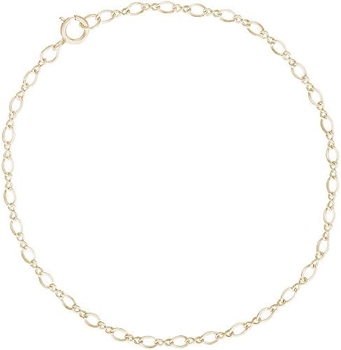 14k Yellow Gold Figaro Heart Charm Bracelet w/Spring Ring Clasp, 8 inch, Women &amp; Girls Charm Bracelets