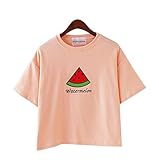 Uideazone Embroidery Watermelon Crop Top Girls Short Sleeves Shirt, Pink, One Size
