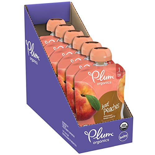 Plum Organics Baby Food Pouch | Stage 1 | Peach Puree | Fresh Organic Food Squeeze | For Babies, Kids, Toddlers | 3.5 Ounce( Pack of 6)