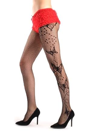 Butterflies & Black Pearls On The Side Fishnet - Tights at ...