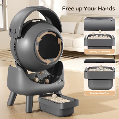 Beokeo Automatic Cat Litter Box, Smart Self-Cleaning Litter Box for Multiple Cats, App Control Robot Cat Litter Box with Odour Control, Safety Sensors, Litiere Automatique Pour Chat, Grey