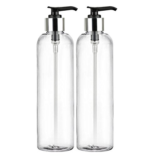 MoYo Natural Labs 8 oz Pump Dispenser, Empty Soap and Lotion Bottles with Locking Cap, BPA Free PET Plastic Containers for Essential Oils/Liquids (2 pack, Clear)