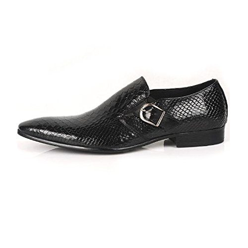 Fulinken Genuine Leather Mens Business Shoes Slip-on Buckle Loafers Fashion Dress Shoes (11, black)