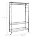 Homdox 3-Tier Garment Rack, Heavy Duty Clothing Wire Shelving, Rolling Free Standing Closet with Lockable Wheels, 1 Hanging Rod and 2 Pairs Side Hooks, Gray