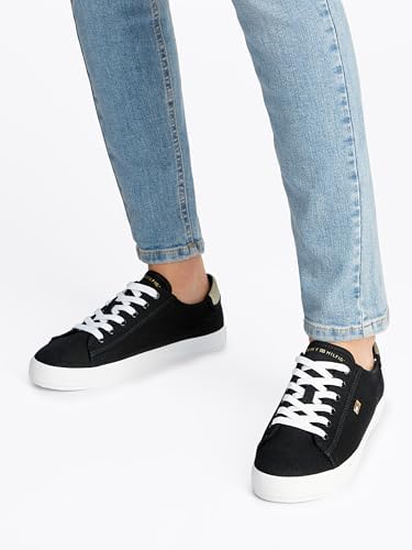 Sneaker con Suela Vulcanizada Mujer Canvas Lace Up Elegante, Negro (Black), 37