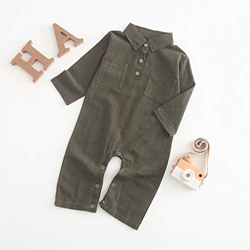 NUWFOR Newborn Baby Girl Boy Long Sleeve Solid Romper Outfits Jumpsuit Clothes (Brown,0-3 Months)