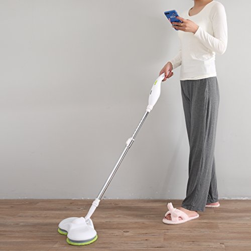 Docheer Cordless Electric Scrubber Polisher Spinning Mop, Rechargeable Powered Floor Cleaner, Adjustable Handle Handheld Vacuum Floor and Tile Sweeper