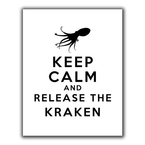 ArtWall Art D. Signer 'Keep Calm and Release The Kraken' Unwrapped Flat Canvas Artwork, 18 by 22-Inch