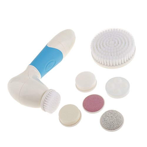 Dovewill Professional 7 in 1 Deep Cleaning Electric Face Cleaner Brush Scrubber Facial Massager SPA Exfoliator Kit Set - White & Blue