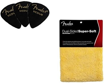 Fender Super Soft Microfiber Cloth Deluxe w/Classic Celluloid Guitar Picks 3 Pack - Black Medium