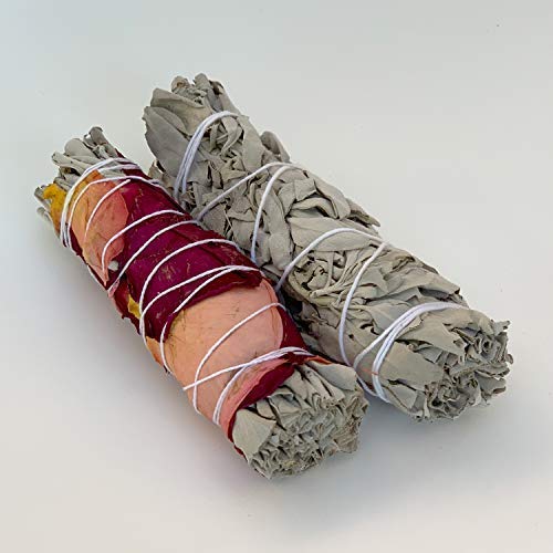 Loving Light Ritual KIT - Pure Himalayan Salt Heart, White Sage Wand, Sage Wand with Rose Petals, Palo Santo Stick, Love Candle Healing Incense, Love Attraction Ritual, Spiritual Love Cleansing