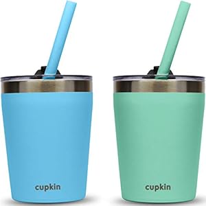 CUPKIN Toddler Cups with Straws – The Original 8 oz Stackable Stainless Steel Baby Straw Cup – Set of 2 Kids Cups…