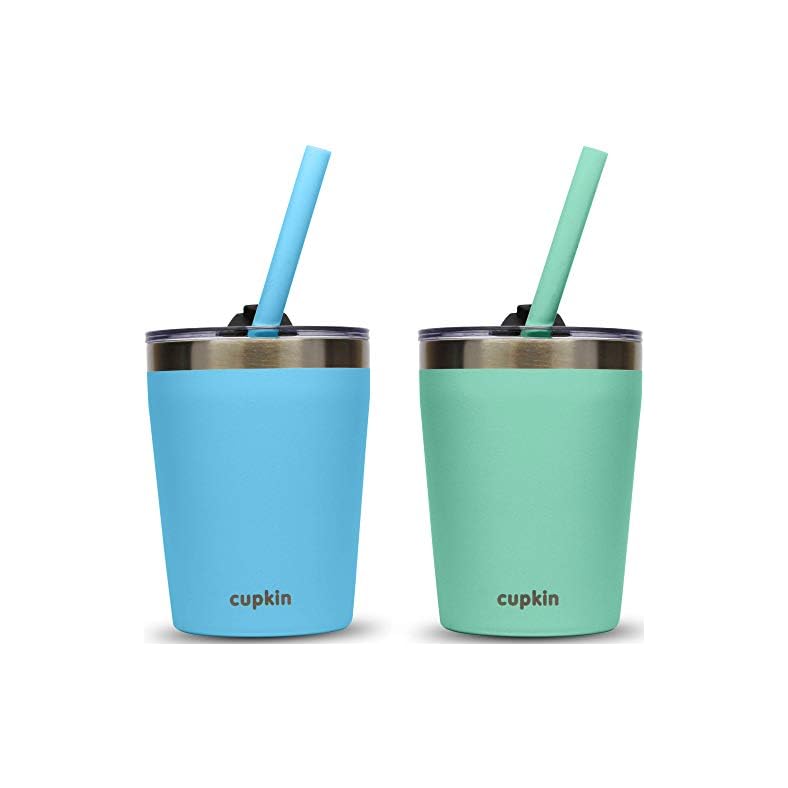 CUPKIN Toddler Cups with Straws – The Original 8 oz Stackable Stainless Steel Baby Straw Cup – Set of 2 Kids Cups…