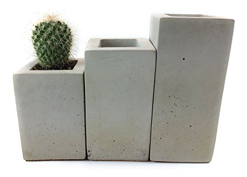 Square Concrete Succulent Planters / Air Plant Holder / Vase. (set of 3) Natural Gray.