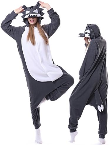 Adult Wolf Pajamas Onesies Plus One Piece Cosplay Animal Halloween Costume for Women Men
