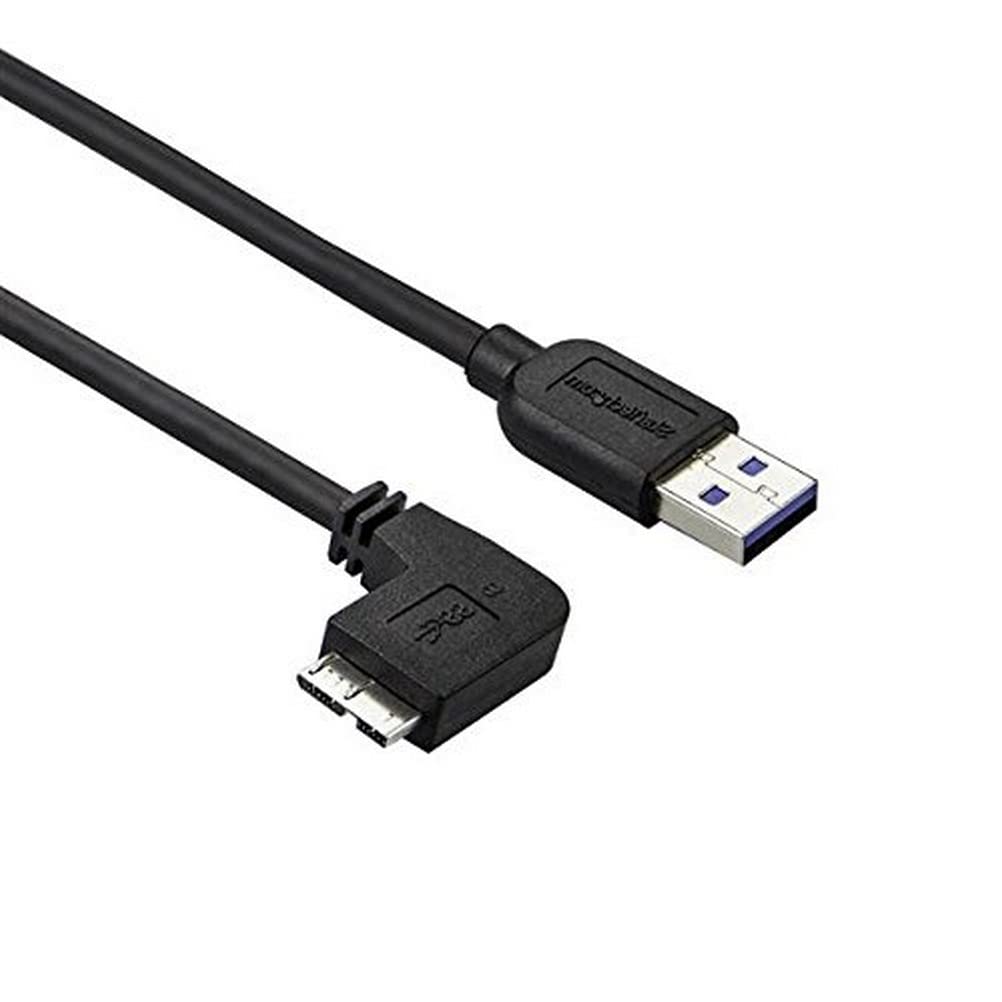 StarTech.com 1m 3 ft Slim Micro USB 3.0 Cable M/M - Left-Angle Micro-USB - USB 3.0 A to Micro B - Angled Micro USB - USB 3.1 Gen 1 (5Gbps) (USB3AU1MLS), Black