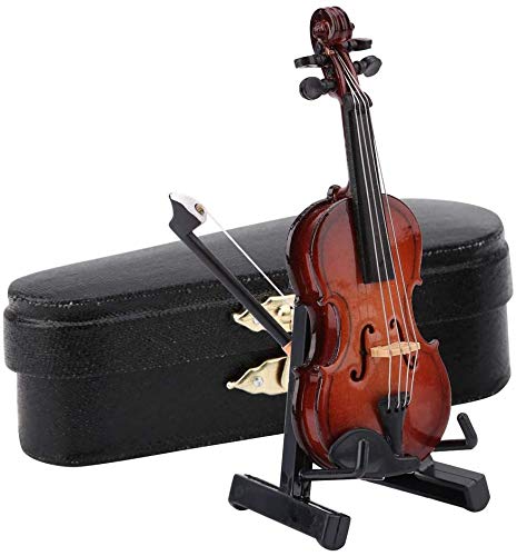 Bow and Gift Case Mini Musical Instrument Model Home DecorHztyyier 8cm Miniature Violin Wooden Instrument Model with Stand Ornaments