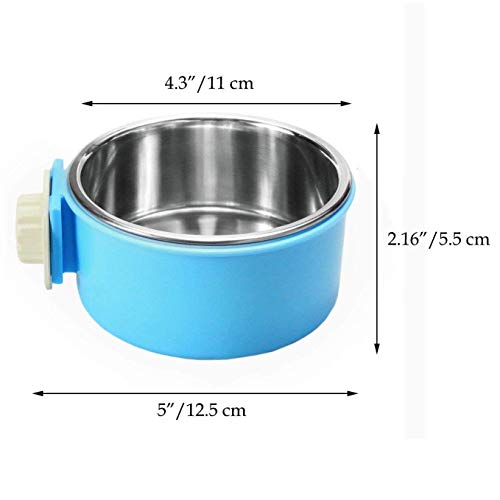Dog Bowl Feeder Pet Puppy Food Water Bowl, 2-in-1 Plastic Bowl & Stainless Steel Bowl, Removable Hanging Cat Rabbit Bird Food Basin Dish Perfect for Crates & Cages, Blue