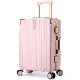 HTBNFYY Lightweight Suitcase, aluminum frame luggage, carry on luggage with Spinner Wheels Suitable for Men, Girls, And Students Travel,Pink,26in