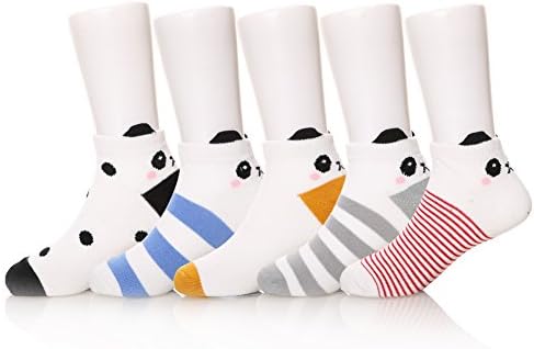 5 Pairs Girls Boys Cute Animal Patterned Low Cut Socks (Panda, 9-12 years)