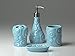 Comfify Designer - 4 Piece Bathroom Accessories Set | with Soap or Lotion Dispenser, Toothbrush Holder, Tumbler and Soap Dish | Glossy Finish | Porcelain (Ocean Waves, Aqua Blue)