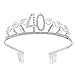 Frcolor Crystal Birthday Tiara,Rhinestone 40th Birthday Crown Princess Queen Party Headband for Women Girls (Silver)