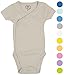 Boys Girls Baby Bodysuit made with Organic Cotton - Short Sleeve Kimono Style with Side Snaps Bodysuit and Gloved Sleeve - Stone 3M