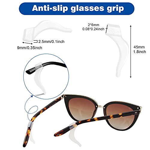 topstart 6 Pairs Upgrade Silicone Eyeglasses Temple Tips Sleeve with Hook, Anti-slip Elastic Eyeglasses Retainers Ear Hook Comfort Eyeglasses Ear Grips for Kids Adults (3 Variety Designs) (Clear)