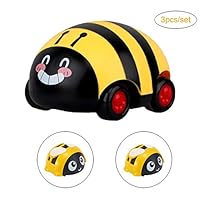 MEYALL Pull Back Car Toys, Inertial Return Car Toy, with 2 Sets Spinning Top Car Toys, Gyro Battling Car Spinner Tops, Bee Insect Car Toys for Kids Preschool Child Boys Girls