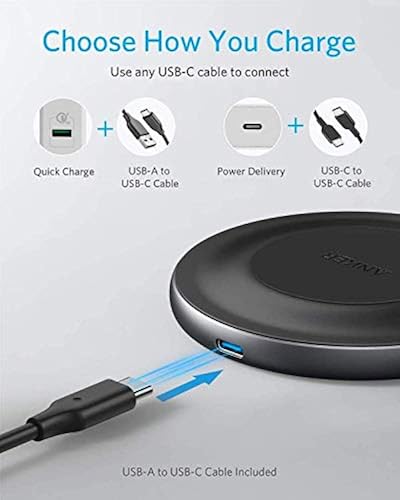 Anker 15W Max Wireless Charger with USB-C, PowerWave Alloy Pad, Qi