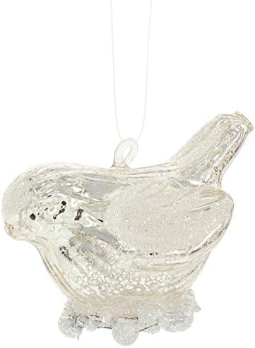 Regency 3.5" x 2.5" Silver-Tone Snowy Bird Glass Ornament