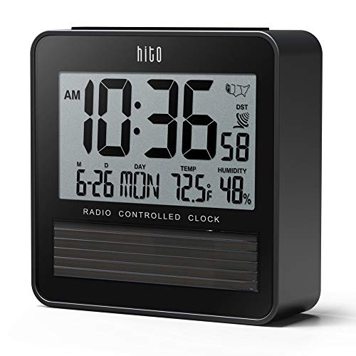 hito 3.7” Atomic Travel Alarm Clock with Solar Panel, Date Day Indoor