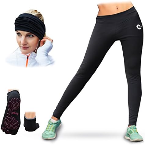 Chromatic Women’s Yoga Pants Leggings with FREE set of Headband &amp; Pair of Yoga Socks