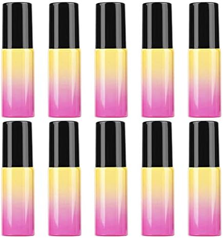 10pcs/5ml Portable Mini Perfume Essential Oil Glass Container Roll on Design Gradient Color Travel Glass Bottle