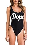 Women's Letter Print Backless One Piece Monokini Bikini (XXXL, Black)