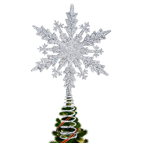 Christmas Tree Topper Star Xmas Tree Topper Silver Tree Topper Glittered Small Tree-top Star Christmas Tree Ornament for Xmas Holiday Decoration