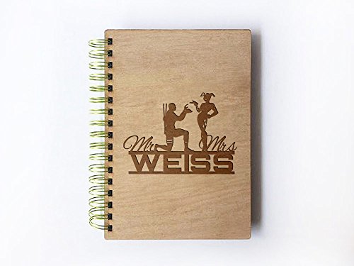 Wedding Guest book (wood) - notebook - Deadpool Proposing Harley Personalized