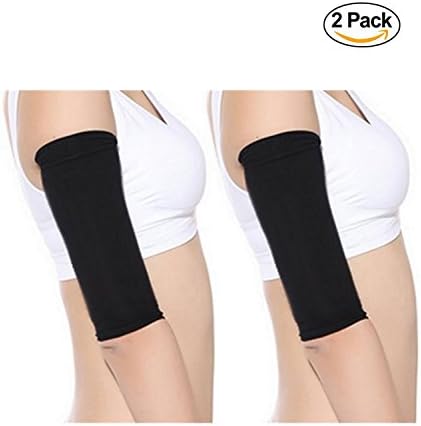 Starmace 2 Pack Slimming Arms Shaping Tone Energize Upper Arm Compression RV Sun Protection Support Sleeves (LRG, Black)