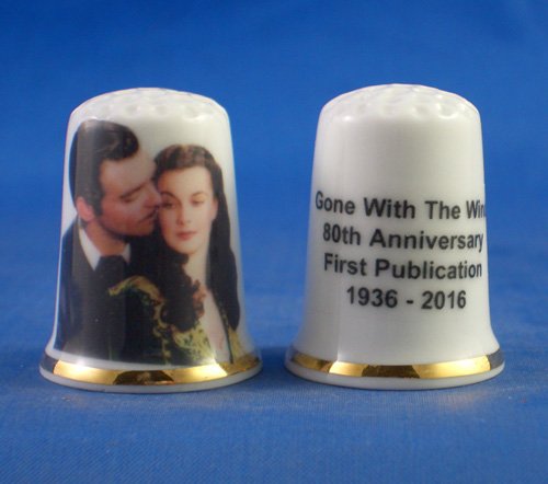 Porcelain China Collectable Thimble - Gone with the Wind 80th Anniversary -- Free Gift Box