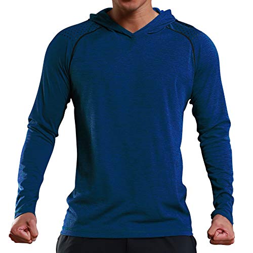Gerlobal Mens Gym Workout Active Muscle Bodybuilding Long Sleeve Hoodies Casual Hooded Sweatshirts Royal Blue Large