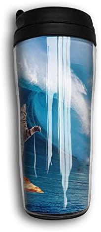 Unisex Funny Cat Surfer Unisex Camping Travel Coffee Mug Cup Curved Outer Layer Travel Tumbler Mug-350ml Patterned Travel Mug Works For Ice Drink,Hot Beverage Carrier Gift