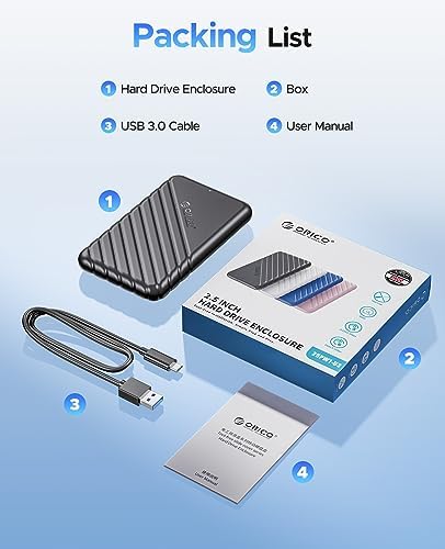 Festplattengehäuse 2,5 Zoll, 6Gbps USB C 3.1 Gen 1 Festplatten Gehäuse für 9.5mm 7mm 2.5 Zoll SATA SSD HDD, UASP Trim unterstützt,mit USB 3.1 Kabel,Werkzeugloses Externe SSD Gehäuse ABS (Schwarz